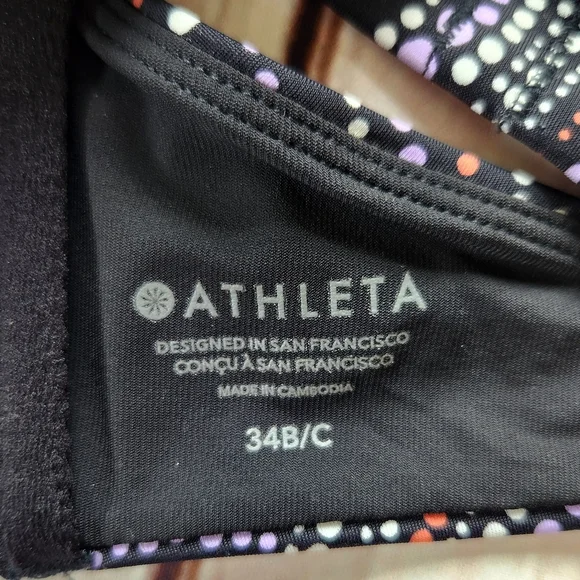 Athleta "Square Neck Bikini Top" In Riche Abstract Black Dot Pattern Size 34 B/C - Picture 7 of 9